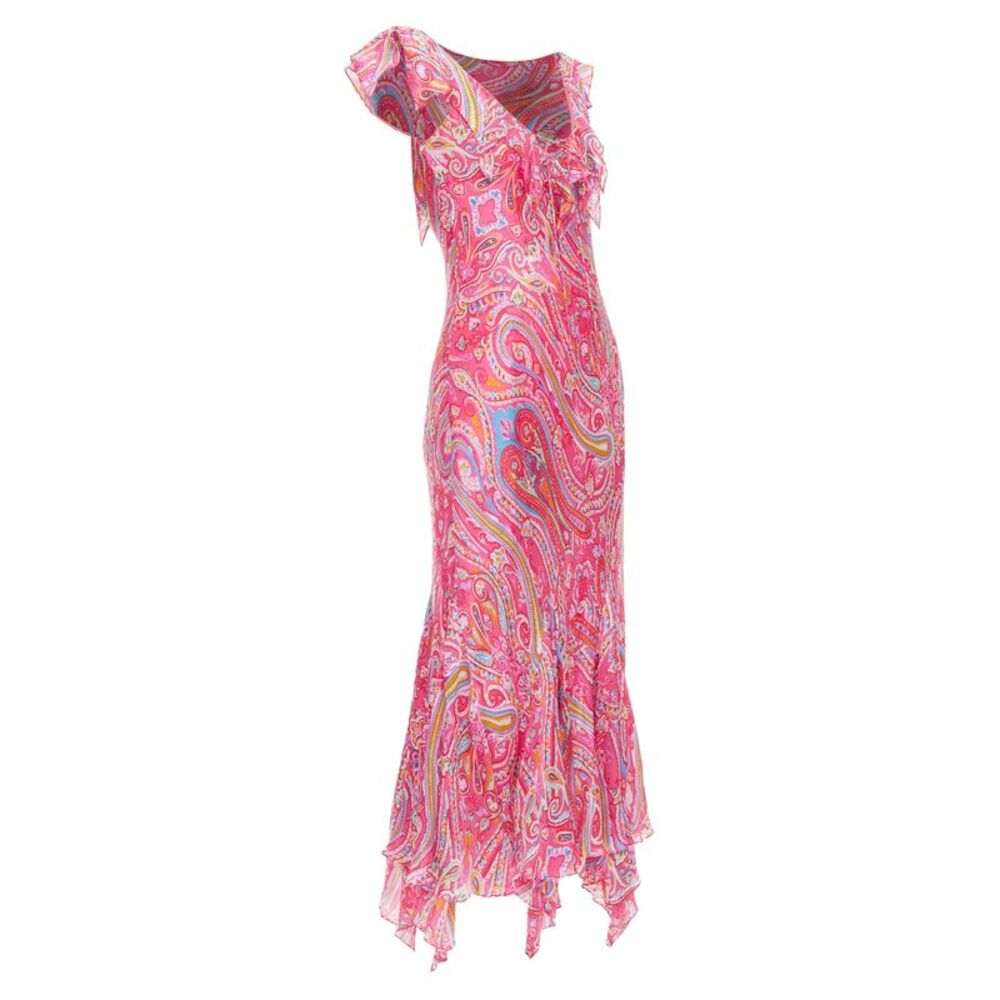 RALPH LAUREN Black Label Vintage pink watercolour paisley midi dress US8 M - Picture 3 of 6